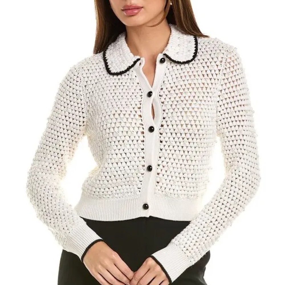Alice & Olivia Collins Wool Cardigan Pearl Sweater Small